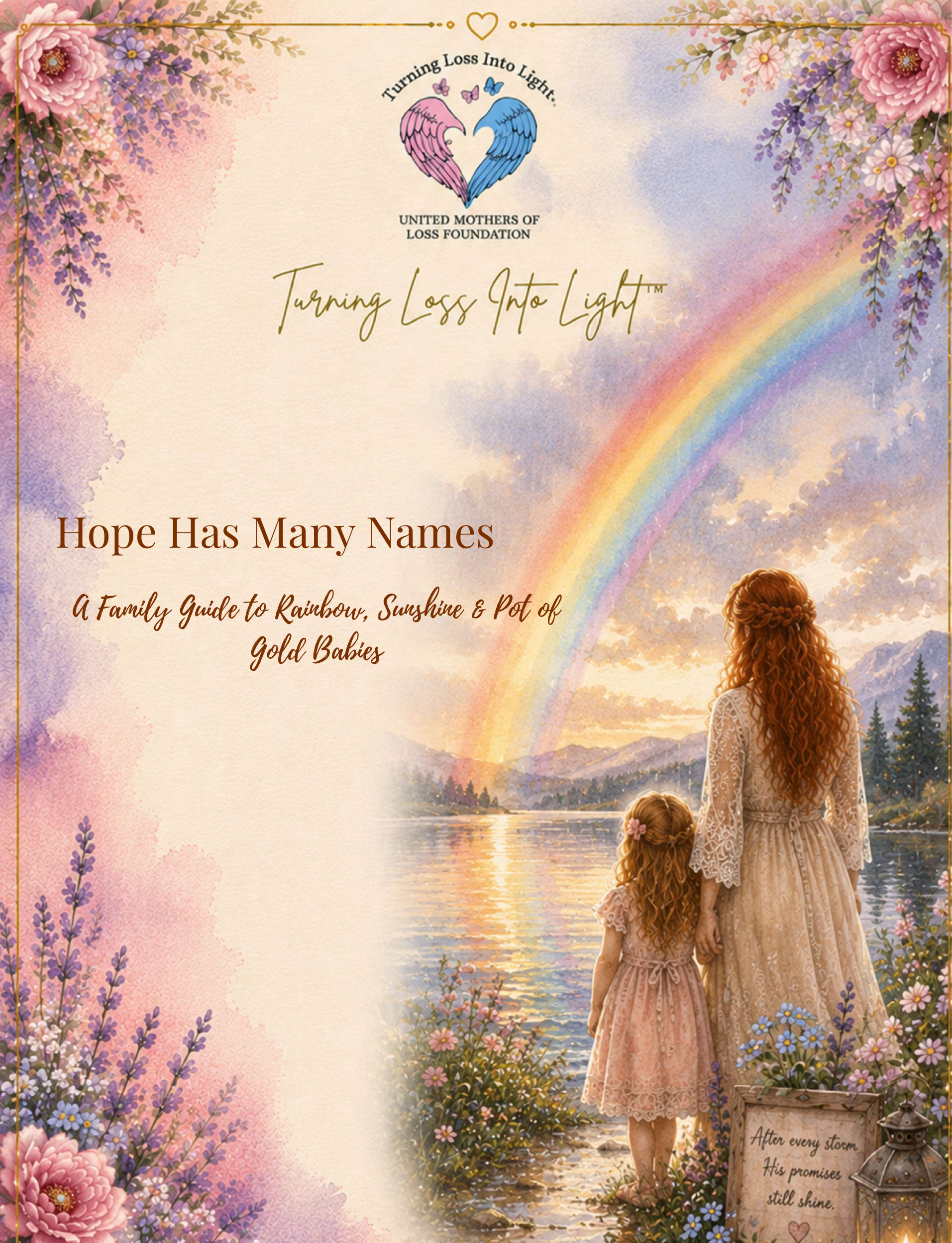 Official cover of Hope Has Many Names, a family guide to rainbow, sunshine, and pot of gold babies